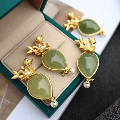 Pendentif Goutte D'eau Vert En Jade Naturel Hetian Qinghai, Argent Sterling S925 Plaqu Or Avec Coquille Incruste, Perles Avec Pendentif Doux