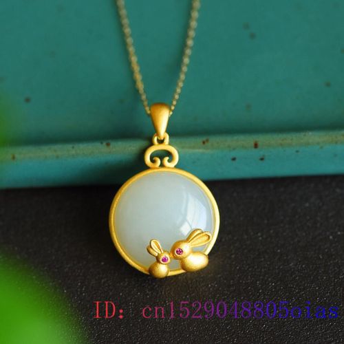 Pendentif Lapin Jade Blanc Pour Femmes, Breloque  La Mode Chinoise, En Zircon, Calcdoine, Cadeaux, Bijoux En Cristal Naturel, Collier En Argent 925