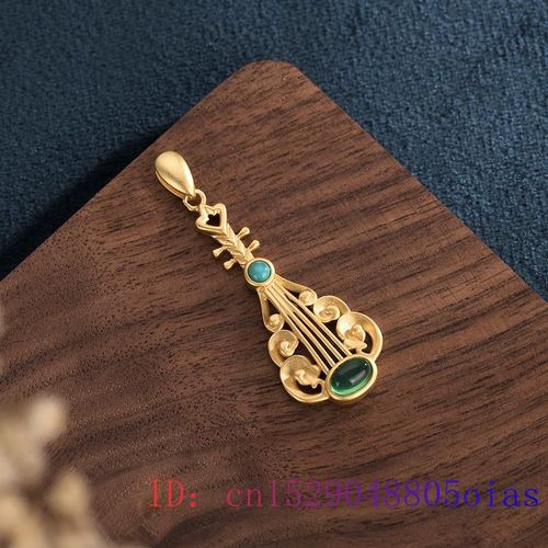 Pendentif Lute En Jade Vert 925, Argent, Pierre Prcieuse Naturelle, Calcdoine, Bijoux En Zircon, Collier Amulette, Breloque En Cristal