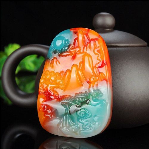 Pendentif Ping An En Jade Sculpt  La Main, Couleur Naturelle, Collier De Paysage En Jade, Rouge, Blanc, Jaune, Vert, Violet