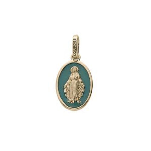 Pendentif Plaqu Or Ovale Miraculeuse Fond Vert Canard