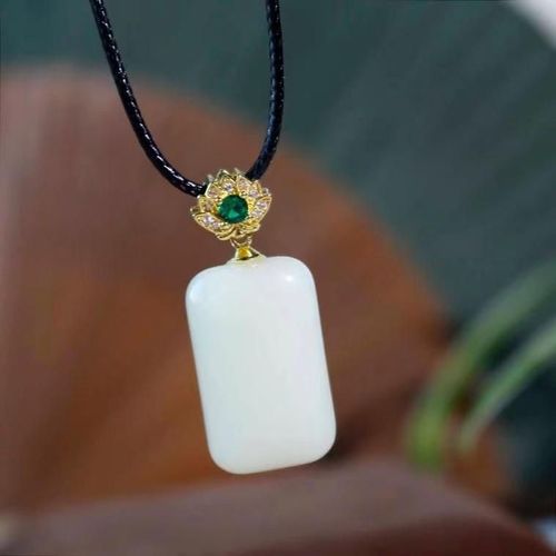 Pendentif Rectangulaire En Jade Blanc Naturel Pour Femmes, Breloques En Pierre Hetian Jades, Certifi Authentique, Bijoux Porte-Bonheur, Amulette, Cadeaux