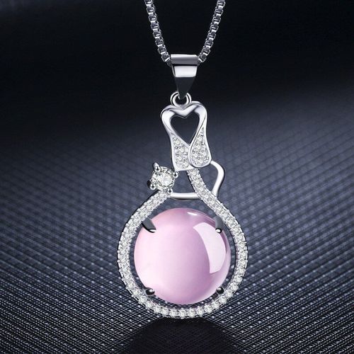 Pendentif Rond En Jade Et Calcdoine Rose Naturel, Agate 925, Collier En Argent, Breloque  La Mode, Amulette Sculpte, Cadeaux Pour Femmes