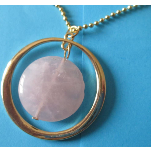 Pendentif Rond Translucide Avec Reflets Ross Suspendu Au Centre D'un Cercle Dor Avec Une Chaine De 80cm + Chainette De Rglage De 7cm Avec Petite Perle Au Bout-Jamais Port