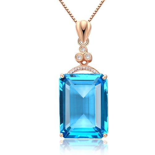 Pendentif Topaze Bleue Suisse Rectangulaire De Grand Carat Simulation Collier De Pierres Prcieuses De Zircon Sud-Africain Femmes Lvn4120