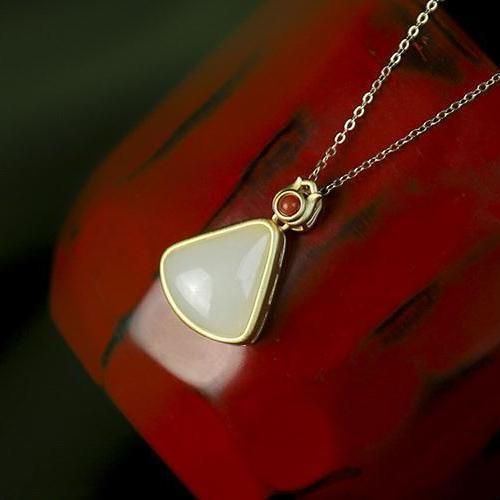 Pendentif Triangle En Jade Naturel Hetian, En Argent Sterling S925, Collier En Jade En Forme D'ventail, Chane De Clavicule Simple, Grand Nom, Fem