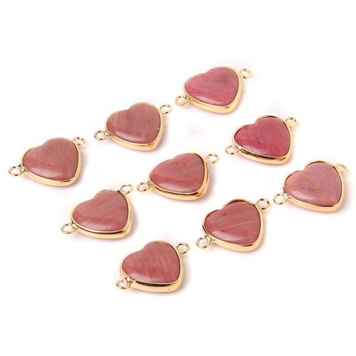 Pendentifs En Forme De CUr En Quartz Rose, Perles En Pierre Naturelle, Breloques  2 Connecteurs Pour La Fabrication De Bijoux, Vente En Gros, 1  5, Pices/Ensemble