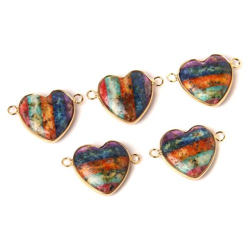 Pendentifs En Forme De CUr En Quartz Rose, Perles En Pierre Naturelle, Breloques  2 Connecteurs Pour La Fabrication De Bijoux, Vente En Gros, 1  5, Pices/Ensemble