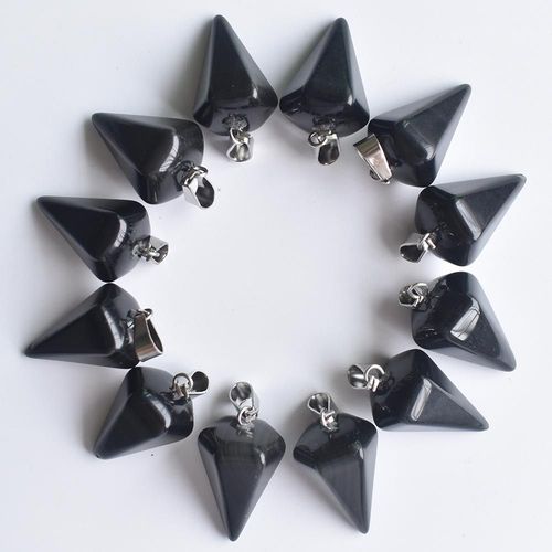 Pendentifs En Pierre D'onyx Noir Naturel, 12 Pices, Forme De Pyramide Hexagonale, Breloques Pour La Fabrication De Bijoux, Vente En Gros Gratuite, Nouvelle Mode 2020