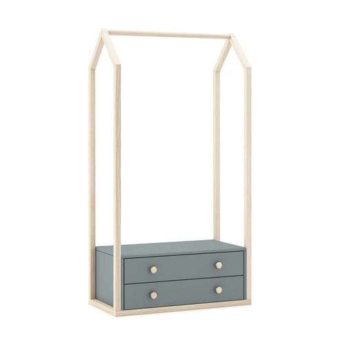 Penderie 2 Tiroirs En Mdf Et Pin Coloris Gris Vert Et Naturel