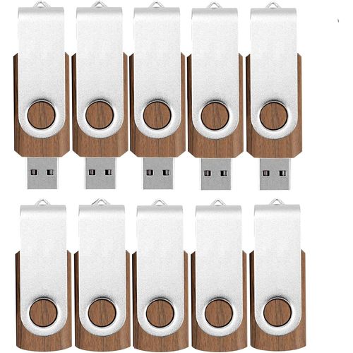 Pendrive Lot De 10 Cls Usb 1 Go En Bois 10 Go Clip Pivotant En Mtal Usb 2.0 Vitesse Rapide (Bois De Noyer, 1 Go, 10 Pices)[L2199]