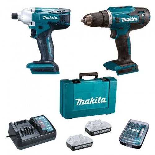 Perceuse Sans Fil 18v Df4880 + Cl  Chocs 18v Td127d - Makita - Avec 2 Batteries 18v 1.5 Ah + Chargeur + 30 Embouts - Dk18a35x1