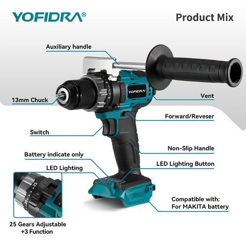 Perceuse Visseuse  Percussion 18v  13 Mm25+3 Vitesses Perceuse Visseuse Sans FilAvec 2 Batteries De 388vf Et Chargeur