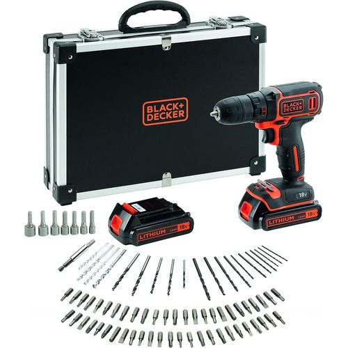 Perceuse-Visseuse Sans Fil 18v Dans Malette Avec 2 Batteries 1,5 Ah Et Chargeur + 80 Accessoires Black+Decker Bdcdc18bafc-Qw