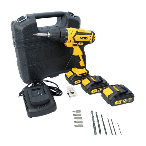 Perceuse Visseuse 14,4v 3 Batteries Lithium-Ion 2.0ah + Chargeur Rapide Eclairage Led Indicateur De Charge