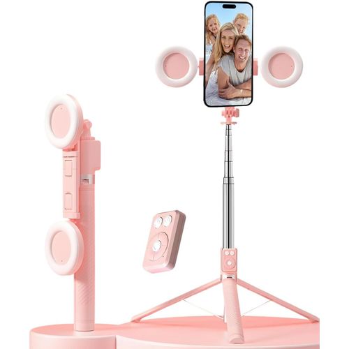 Perche  Selfie Avec clairage D'appoint, Trpied Extensible Pour Tlphone De 170 Cm, Tlcommande Sans Fil, clairage Rglable  3 Couleurs, Pour Diffusion En Direct Et Enregistrement Vido
