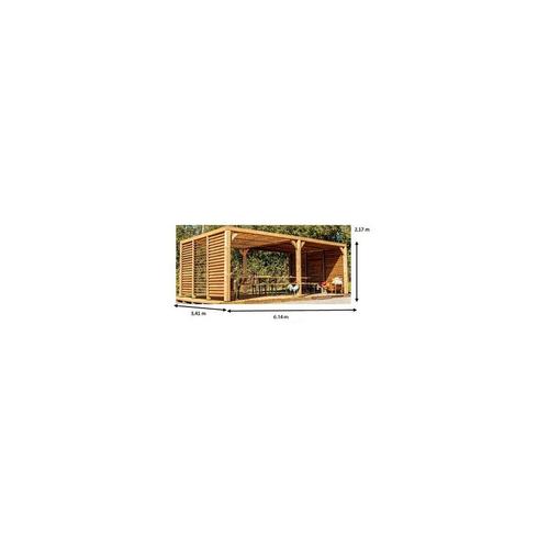 Pergola Grandes Dimensions En Bois - Toit Et 2 Murs En Ventelles Mobiles - 341 X 614 Cm