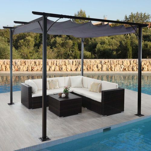 Pergola Hwc-C42, Pavillon De Jardin, Cadre Stable  6 Cm + Toit Ouvrant   3x3m Gris