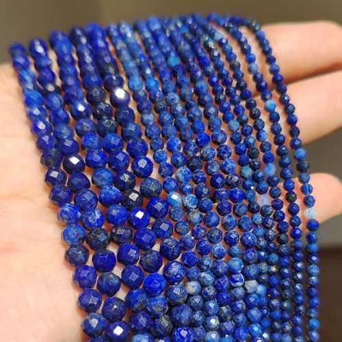Perle Lapis Lazuli Naturelle  Facettes, Perles Rondes En Pierre Bleue Pour La Fabrication De Bijoux Faits  La Main, Bracelet 15 Pouces 2/3/4mm