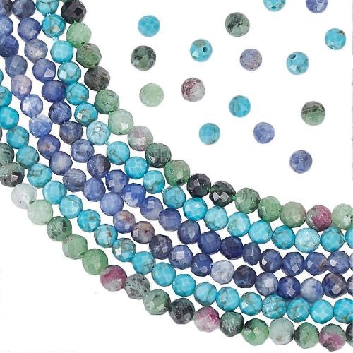 Perles  Facettes En Pierres Prcieuses Mixtes  3 Brins Perles En toile De 3 Styles Perles Rondes En Pierres Naturelles Et Synthtiques Perles En Pierres Prcieuses En Vrac Pour Bracelets, Colliers Et Boucles D'oreilles