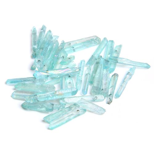 Perles  Pointe De Quartz En Cristal Bleu Naturel, Anciers Perc Sur Le Dessus, Pendentif Gradu Bricolage, 10-30 Pices, 13-30mm X 3-8mm