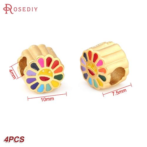 Perles D'espacement De Bracelets En Laiton Dor, Customisation  L'huile, Grand Trou, Fournitures De Bricolage, Rsultats De Bijoux, Accessoires De Document, 256, 4 Pices