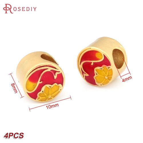 Perles D'espacement De Bracelets En Laiton Dor, Customisation  L'huile, Grand Trou, Fournitures De Bricolage, Rsultats De Bijoux, Accessoires De Document, 256, 4 Pices