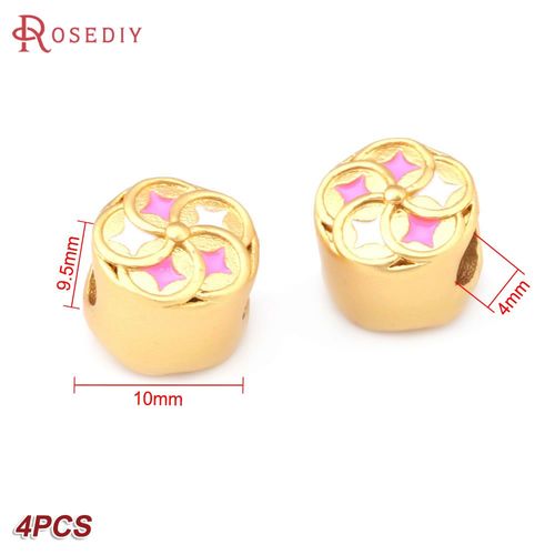 Perles D'espacement De Bracelets En Laiton Dor, Customisation  L'huile, Grand Trou, Fournitures De Bricolage, Rsultats De Bijoux, Accessoires De Document, 256, 4 Pices
