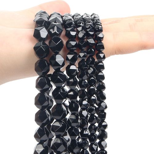 Perles D'espacement En Pierre Noire Naturelle,Obsidienne,Lave,Labrumen,Ite,Agates,Hmatite,Adt,Pour Bijoux,Bracelets De Bricolage - Type Faceted Black Agate-6mm-About 62pcs