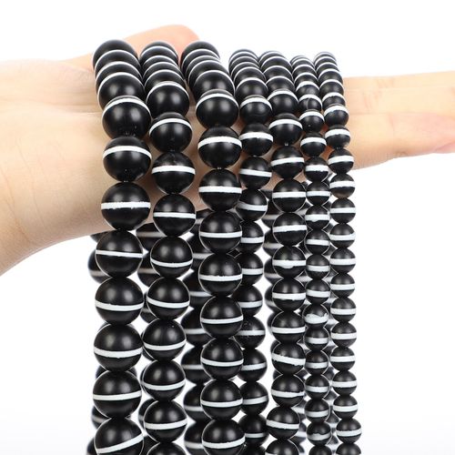 Perles D'espacement En Pierre Noire Naturelle,Obsidienne,Lave,Labrumen,Ite,Agates,Hmatite,Adt,Pour Bijoux,Bracelets De Bricolage - Type White One Stripe Aaa-8mm-About 45pcs
