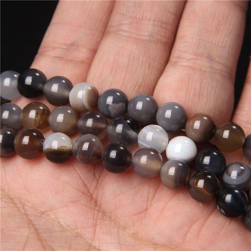 Perles En Pierre D'agates  Rayures Naturelles Lisses Gris Fonc 4/6/8/10/12mm, Taille Au Choix Pour La Fabrication De Bijoux, Bracelet Et Collier Faits  La Main