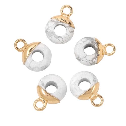 Perles En Pierre De Charbon Blanc Naturel Pour Femmes, Pendentif Plaqu Or, Connecteur De Document, Breloque De Bijoux Excutifs, Accs Au Collier, Grand Trou, 10 Mm