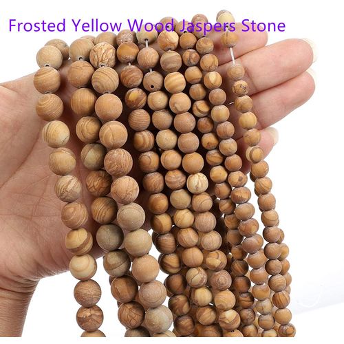 Perles En Pierre Naturelle 6/8/10mm, Brin De Gemme De Jaspe En Bois Jaune Givr, Perles Rondes Et Amples Pour La Fabrication De Bijoux, Bricolage