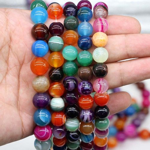 Perles En Pierre Naturelle D'agate Bande, Cornaline Ronde Mixte, Pour La Fabrication De Bijoux, Fil De Bracelet  Bricoler Soi Mme, 4, 6, 8, 10, 12 Mm
