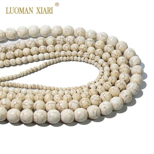 Perles En Pierre Synthtique Turquoise Blanches, Imitation Pour La Fabrication De Bijoux, Collier Bracelet  Bricoler Soi Mme De 4/6/8/10/12mm Brin De 15 Pouces, Vente En Gros