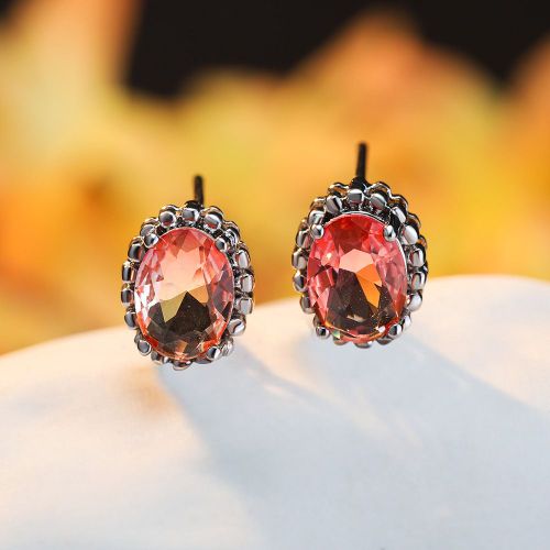 Perles Infinies En Platine Boucles D'oreilles En Tourmaline Rose Ovale Boucles D'oreilles Pour Femmes Lfv957