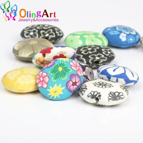 Perles Ovales Plates En Cramique Et Argile Polymre Pour Bijoux D'enfants, 31mm, 8 Pices, Bricolage De Bracelets Et De Colliers, Fabrication De Bijoux