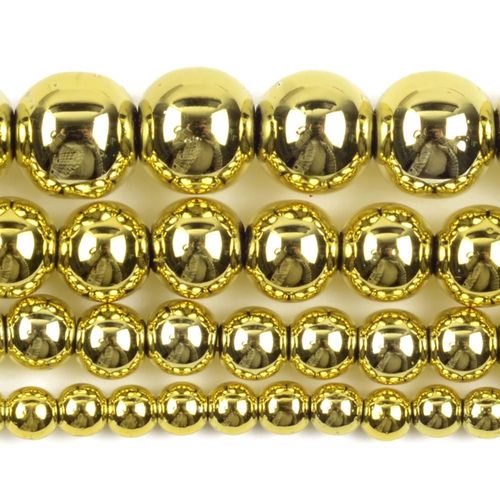 Perles Rondes En Hmatite Plaque Or Jaune Naturel, Pour La Fabrication De Bijoux 4/6/8/10mm, Bracelet Fait  La Main