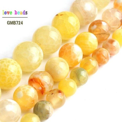 Perles Rondes En Pierre D'onyx, Agate De Feu Jaune Pour La Fabrication De Bijoux, Bracelet  Bricoler Soi Mme 15 Pouces/Brin 6/8/10mm, Vente En Gros