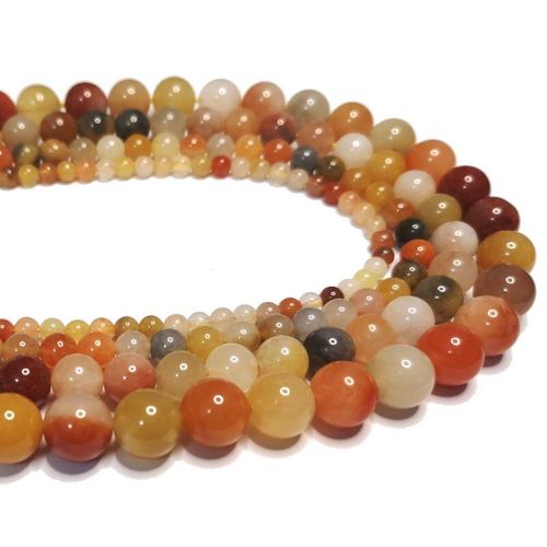 Perles Rondes En Pierre Naturelle Pour La Fabrication De Bijoux, Mlange De Couleurs, Jaune, Rouge, Calcdoine, Perles D'espacement, Bracelet Fait  La Main