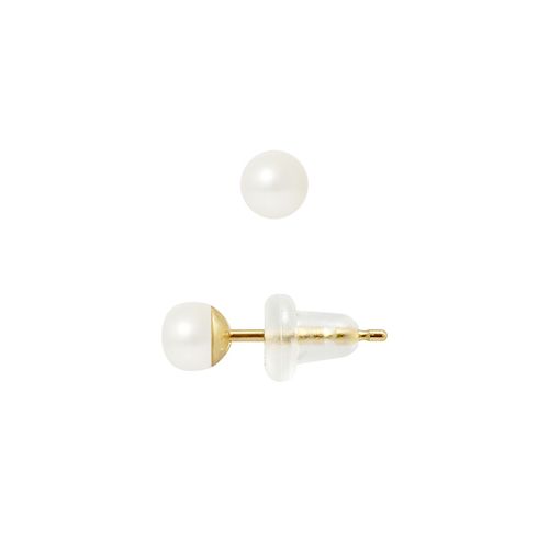 Perlinea - Boucle D'oreilles - Perles De Culture D'eau Douce - Bouton Diamtre 4-5 Mm Blanc - Bijoux Femme - Or Jaune