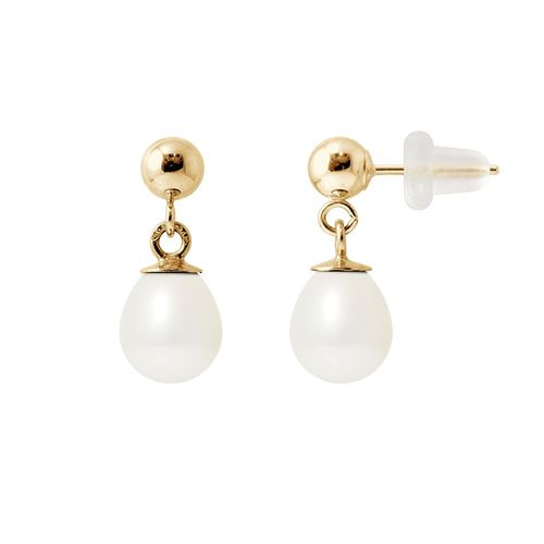 Perlinea - Boucle D'oreilles - Perles De Culture D'eau Douce - Poire Diamtre 6-7 Mm Blanc - Bijoux Femme - Or Jaune