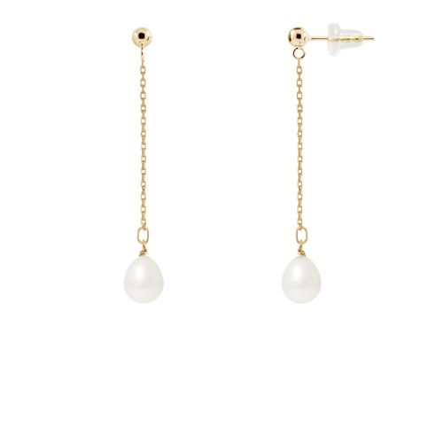 Perlinea - Boucle D'oreilles - Perles De Culture D'eau Douce - Poire Diamtre 7-8 Mm Blanc - Bijoux Femme - Or Jaune