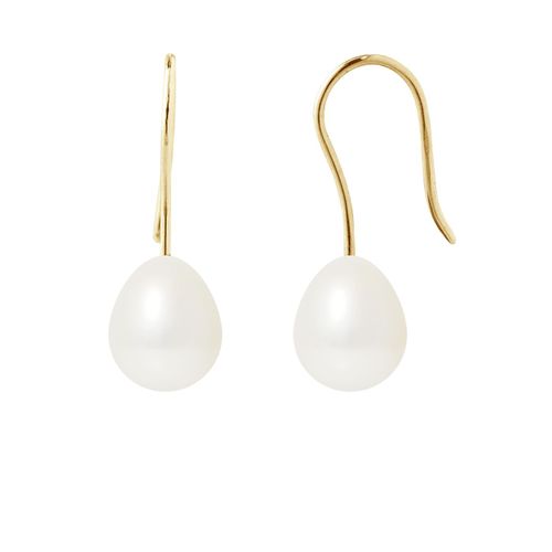 Perlinea - Boucle D'oreilles - Perles De Culture D'eau Douce - Poire Diamtre 7-8 Mm Blanc - Bijoux Femme - Or Jaune