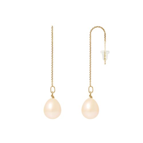Perlinea - Boucle D'oreilles - Perles De Culture D'eau Douce - Poire Diamtre 8-9 Mm Blanc - Bijoux Femme - Or Jaune