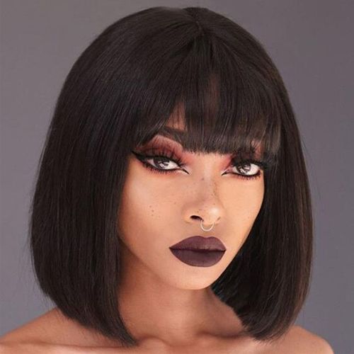 Perruque Lace Frontal Wig Lisse Courte ? Black Bobo, Perruque En Fiber Chimique Pour Femmes