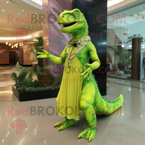 Personnage De Costume De Mascotte Redbrokoly D'allosaurus Vert Citron Vtu D'une Robe Taille Empire Et De Broches