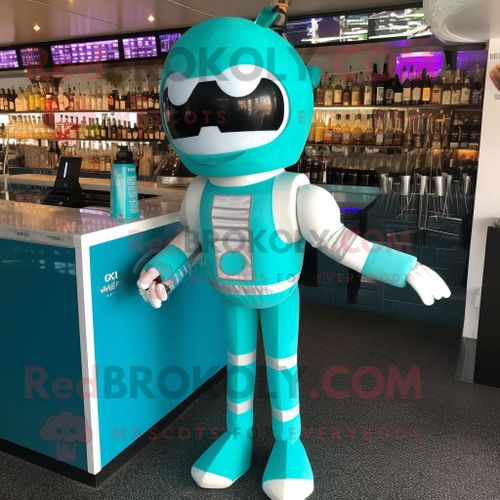 Personnage De Costume De Mascotte Redbrokoly D'astronaute Cyan Habill D'une Robe De Cocktail Et De Pochettes