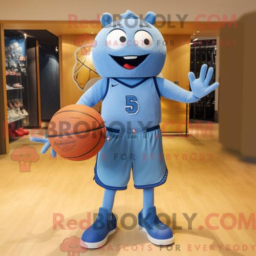 Personnage De Costume De Mascotte Redbrokoly De Ballon De Basket Bleu Habill Avec Un Short En Jean Et Des Bracelets De Cheville