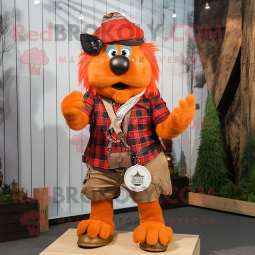 Personnage De Costume De Mascotte Redbrokoly De Cornemuse Orange Habill D'un Short Cargo Et De Colliers